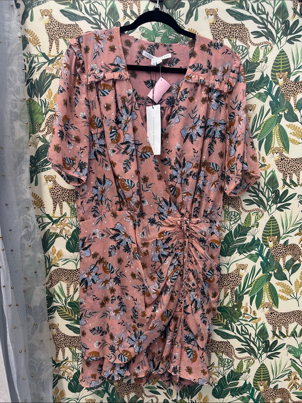 Veronica Beard Dakota Pink Floral Ruched Dress